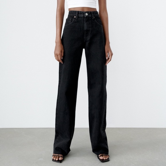 Zara Black High Rise Wide Leg Full Length Jeans Women’s Size 6 - Picture 10 of 12